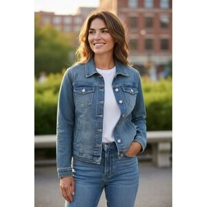 Calvin Klein‎ Jeans Jacket Womens Small Blue Denim Trucker Button Front Fitted